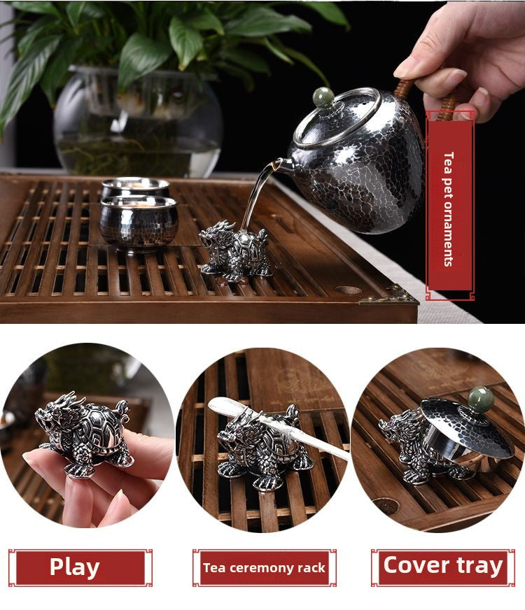 Silver Age 999 Pure Silver Dragon Turtle Tea Pet Creative Ancient Mythical Beast Lucky Xuanwu Tea Pet Personalized Tea Table Decoration