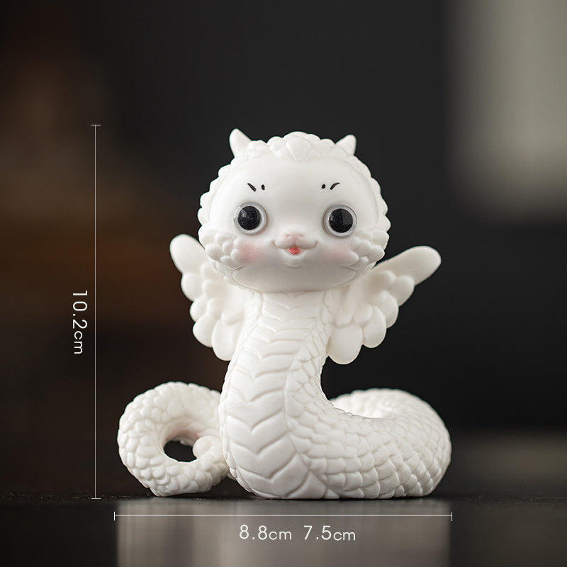 Ceramic little white snake soaring to the top creative boutique tea pet ornaments cute zodiac tea toy tea table mascot gift