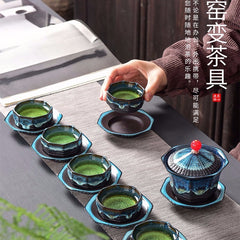 [The soup is not hot] Creative octagonal pagoda kiln-changed purple sand tea set household kung fu tea cup lid bowl travel tea set