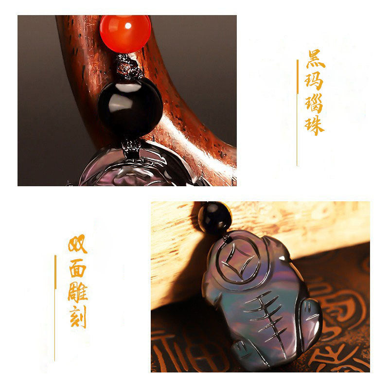 Natural ice color eye obsidian copper coin dragon turtle creative pendant male and female couple gift necklace