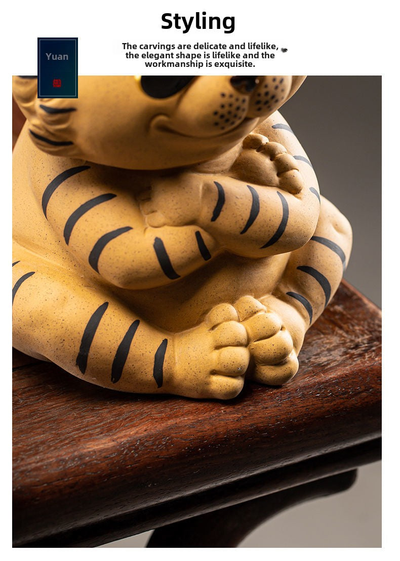 Purple sand little tiger tea pet ornaments boutique can raise the twelve zodiac cute tiger tea table tea table decoration tiger year mascot