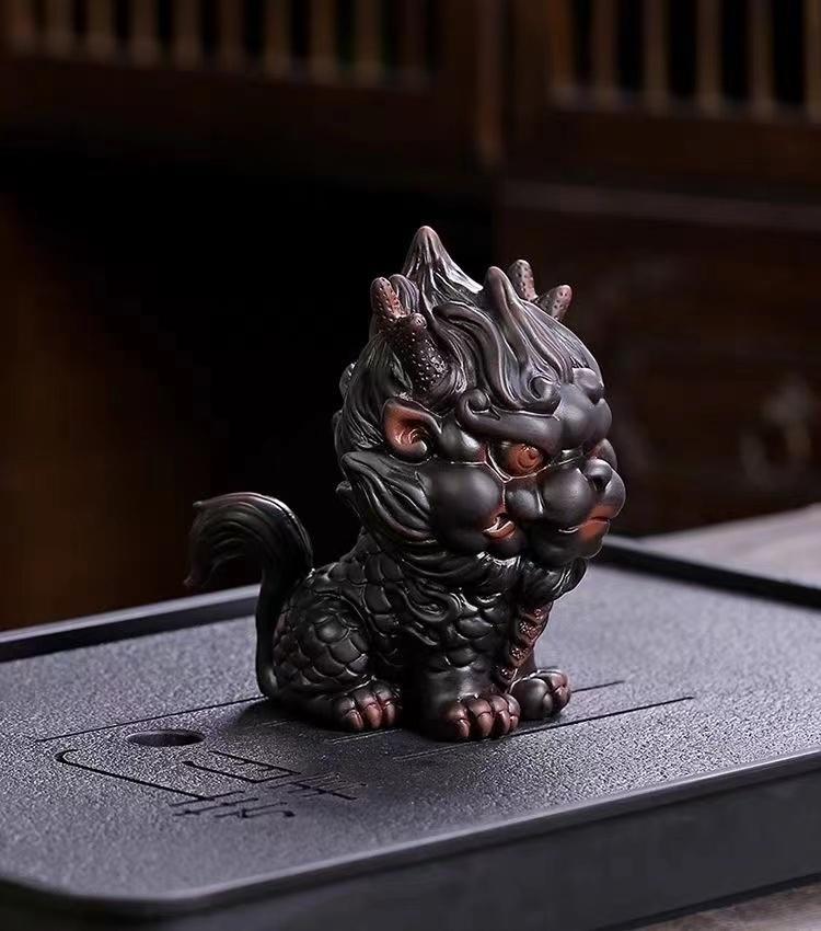 Ancient Trade Kiln Purple Pottery Fire Kirin Tea Pet Ornaments Boutique Can Be Raised High-end Fortune Beast Tea Table Tea Table Ornaments Tea Toys