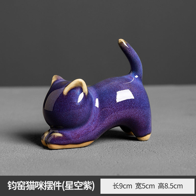 Forbidden City creative cute ceramic kitten ornaments desktop living room coffee table decoration fish tank potted landscape tea pet