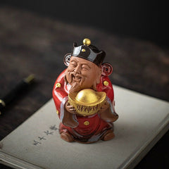 The God of Wealth receives the fine purple sand fortune tea pet tea table tea table decoration fully handmade sculpture