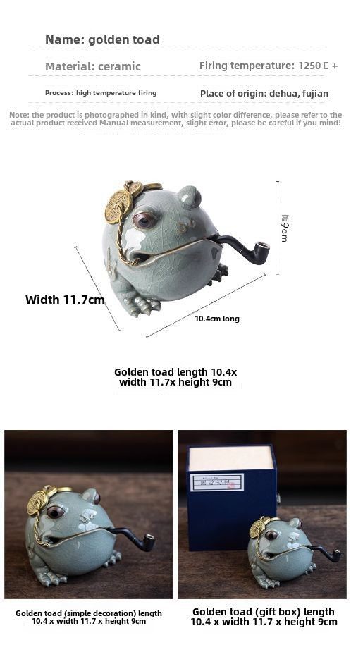 Creative ceramic three-legged Geyao golden toad tea pet can raise toad home fortune ornaments tea room tea table desktop decoration