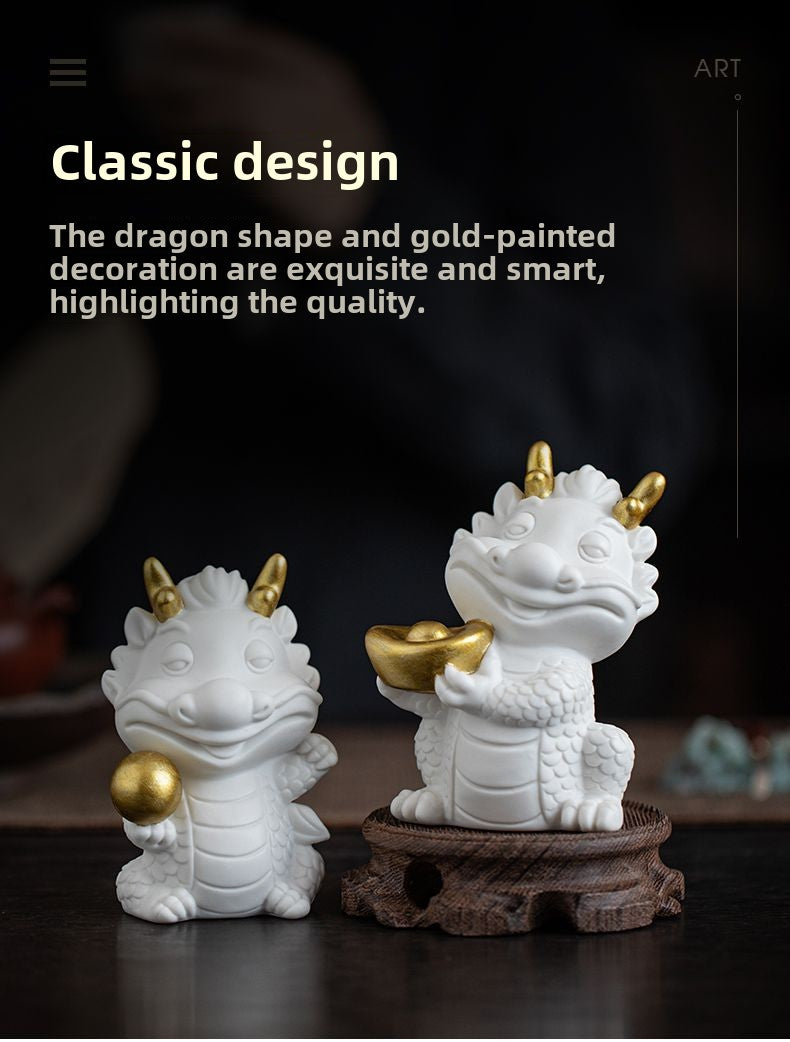 Creative white porcelain cute zodiac dragon tea pet ornaments lucky dragon tea ceremony tea play tea table decoration mascot gift