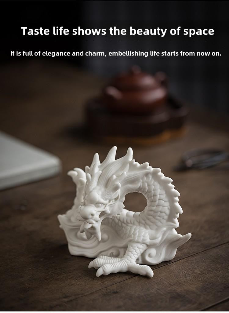 Tea pet ornaments white porcelain twelve zodiac dragon creative boutique can be raised tea tray tea table play auspicious dragon tea ceremony decoration accessories