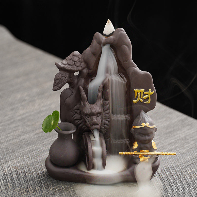 Creative tea pet purple sand backflow incense burner tea ceremony home indoor mountain stream incense ornaments sandalwood agarwood incense