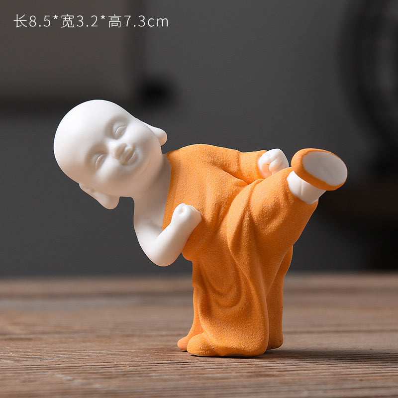 Tea pet ornaments ceramic kung fu little monk boutique can be raised high white porcelain sand mining living room decoration tea utensils table accessories