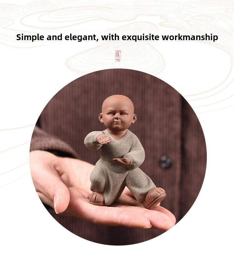 Tea pet ornaments can be kept Kung Fu Tai Chi little monk sand mining eight-style Zen desktop office personality decoration