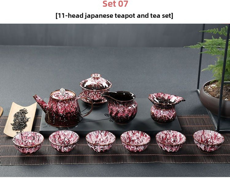 Kung Fu tea set household complete set office reception Jianzhan kiln change Jun kiln living room teapot tea cup simple