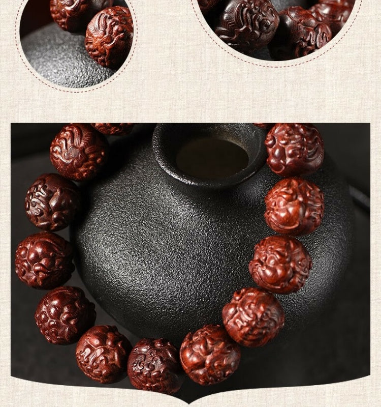 Indian Kirin bracelet carved Buddhist beads bracelet sandalwood play Kirin bracelet hand piece 1.5cm*15 pieces