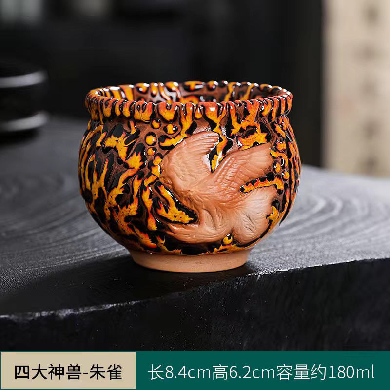 Ceramic Master Kiln Change Kung Fu Tea Set Personal Tea Cup Jianzhan Qinglong Four Tea Cups Mythical Beasts Home Single Cup Tea