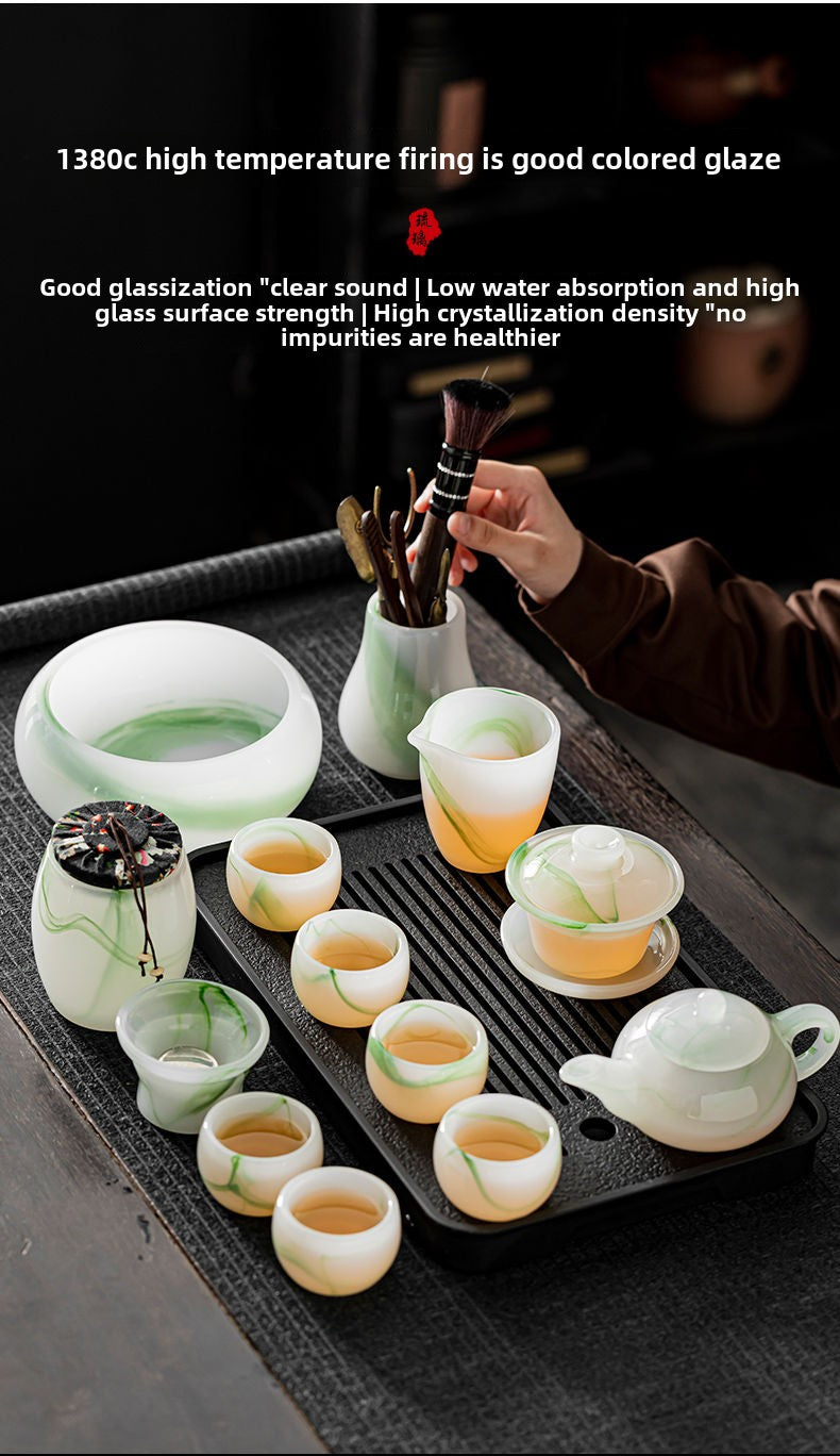 Mutton Fat Jade Porcelain Glass Kung Fu Tea Set 2025 New Light Luxury High-end Home Boutique High-end Tea Cup Set