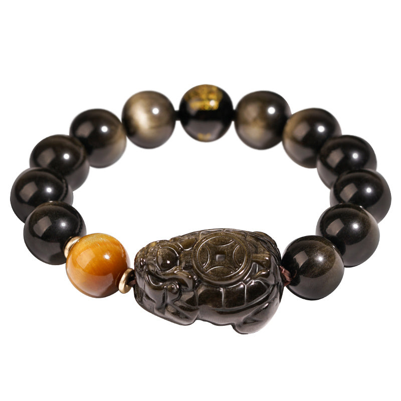 Gold Obsidian Dragon Turtle Bracelet Men's Obsidian Zodiac Buddha Beads Bracelet Transfer National Style Beaded Hand Jewelry Can Be Played