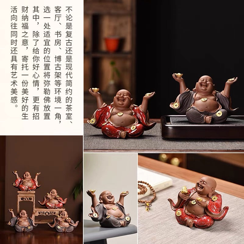 New Chinese Zen ceramic Maitreya Buddha ornaments living room porch desk Buddha statue decoration tea room desktop tea pet