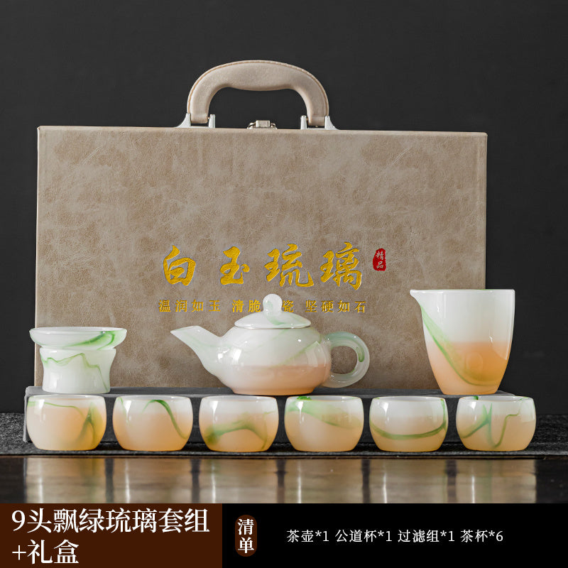 Mutton Fat Jade Porcelain Glass Kung Fu Tea Set 2025 New Light Luxury High-end Home Boutique High-end Tea Cup Set