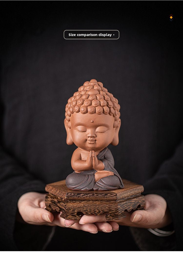 Zen purple sand small Tathagata tea pet ornaments boutique can be raised ceramic small Buddha statue tea toy tea tray tea table tea ceremony accessories