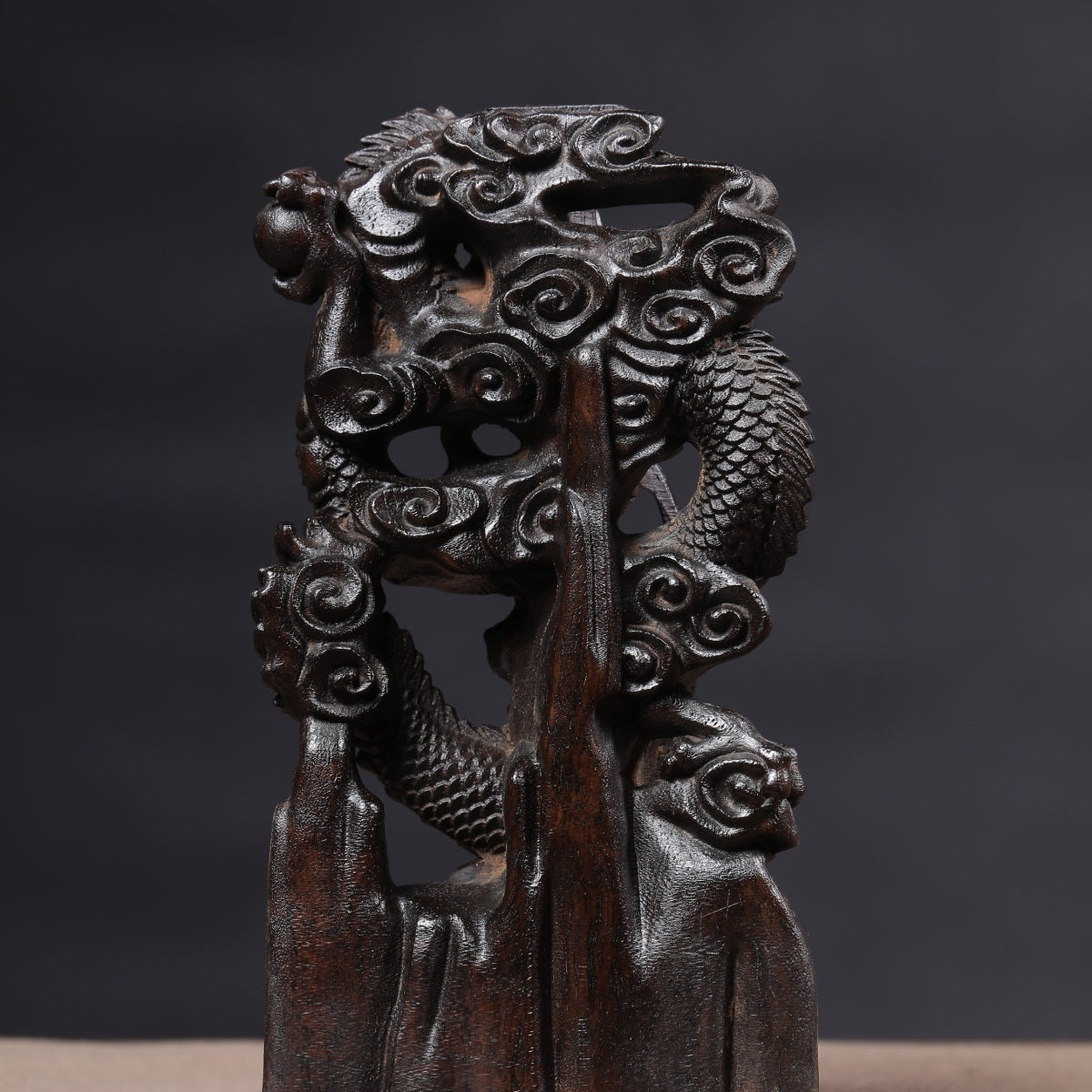 Solid wood ebony carved blue dragon auspicious dragon spitting beads living room home crafts zodiac decoration opening decoration gift