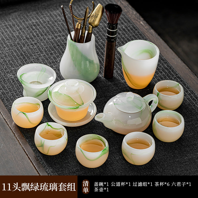 Mutton Fat Jade Porcelain Glass Kung Fu Tea Set 2025 New Light Luxury High-end Home Boutique High-end Tea Cup Set