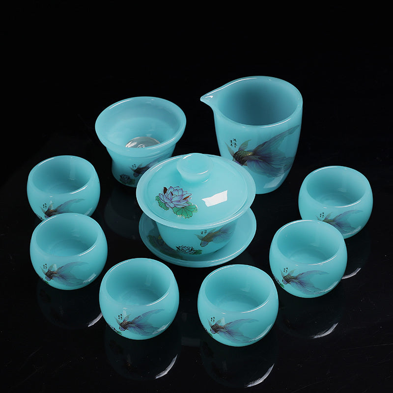 Chinese tea set glass good luck tea set a set of household tea cups ceramic Chinese style gift office a complete set