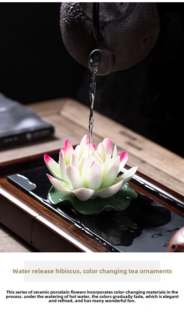 Ceramic color-changing lotus pure hand-made flower Zen ornaments can be inserted with incense Kung Fu tea ceremony color-changing tea pet tea set incense