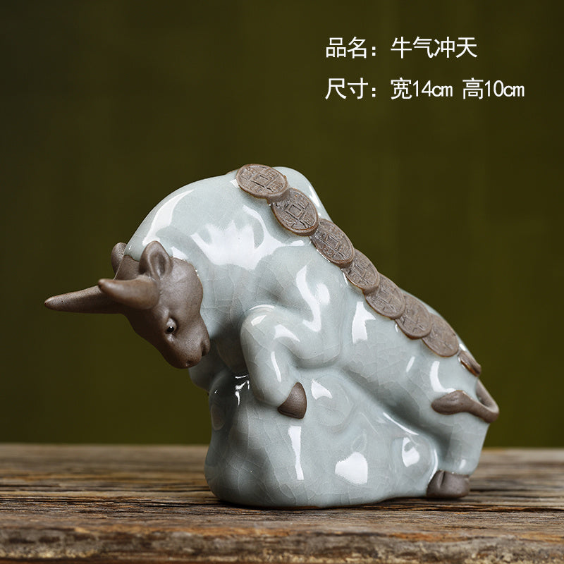 Niuqi Chongtian Geyao Twelve Zodiac Ox Ceramic Crafts Living Room Wine Cabinet Office Desktop Decoration