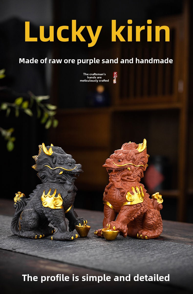 Kirin tea pet ornaments national style national trend boutique can be raised decoration auspicious beast creative home purple sand tea play tea table tea