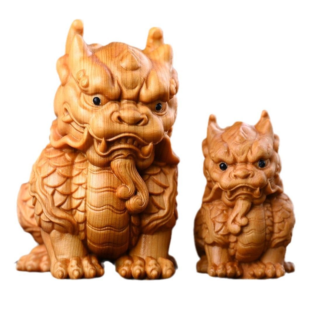 Natural thuja solid wood carved handles endorsed by kirin creative home office decoration auspicious animal tea pet ornaments