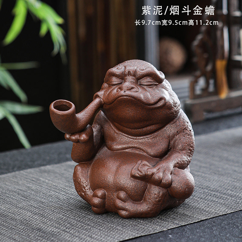 Purple sand pipe Golden Toad tea pet fortune-bringing handmade cultivar tea set accessories Toad tea play tea art home home decoration