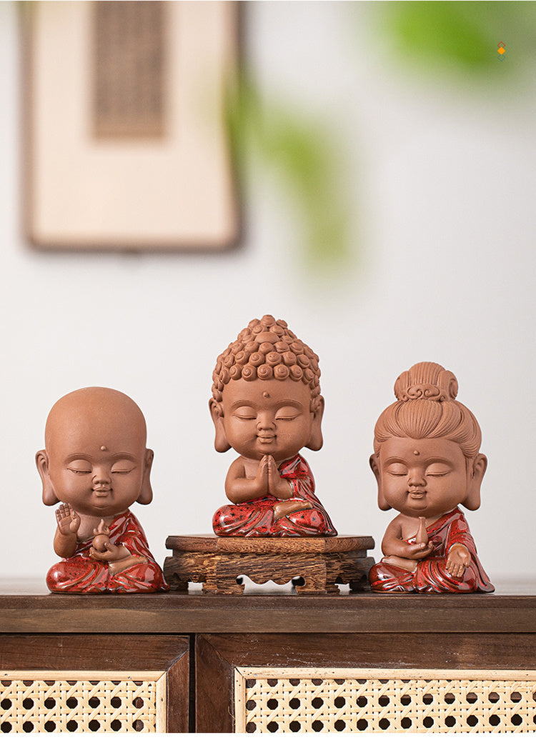 Zen purple sand small Tathagata tea pet ornaments boutique can be raised ceramic small Buddha statue tea toy tea tray tea table tea ceremony accessories