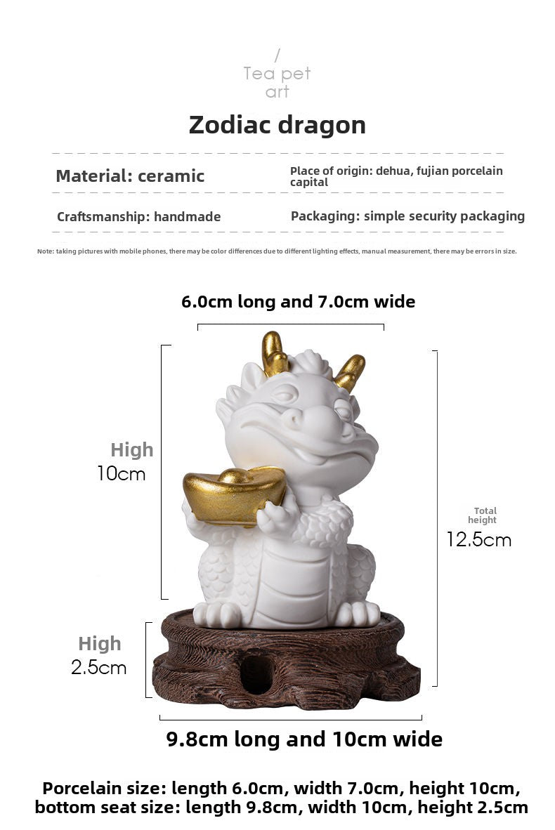 Creative white porcelain cute zodiac dragon tea pet ornaments lucky dragon tea ceremony tea play tea table decoration mascot gift