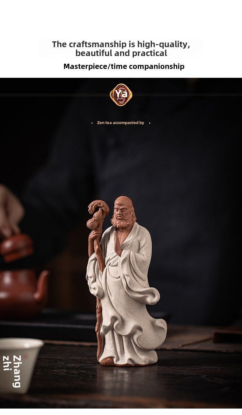 Zen ceramic sculpture of Bodhidharma, a figure on the desktop, a tea pet for the living room, a tea room, a shelf for decoration