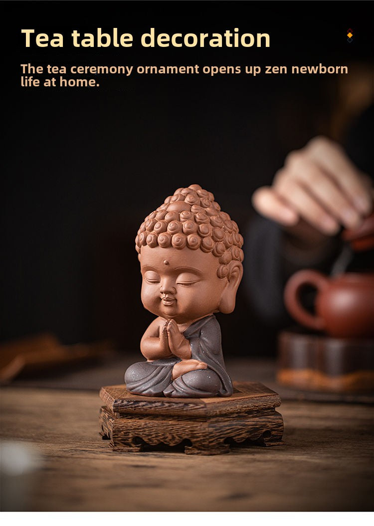 Zen purple sand small Tathagata tea pet ornaments boutique can be raised ceramic small Buddha statue tea toy tea tray tea table tea ceremony accessories