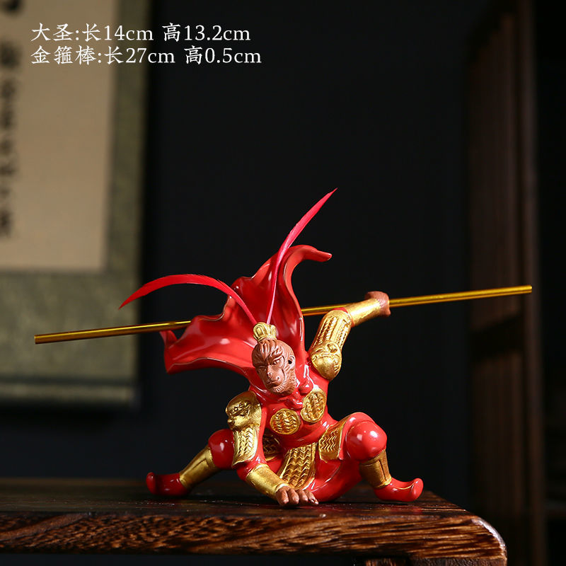 [The golden hoop can be removed] White porcelain fighting Buddha Monkey King Sun Wukong ornaments home porch living room wine cabinet decoration tea tray tea pet