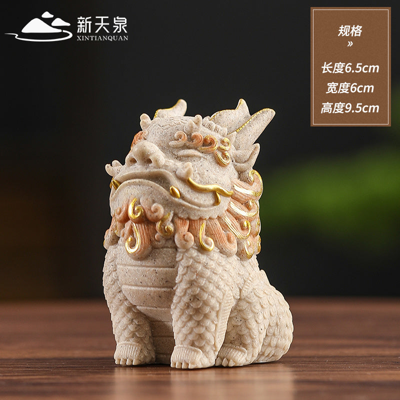 Sandstone lucky Pixiu desktop ornaments God of Wealth office workstation decoration desktop national trend ornaments Kirin cute