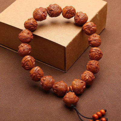 Dragon pattern walnut carved golden toad bracelets, cultural accessories, olive universal walnut for men and women