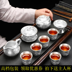 [Kaolin material] Enamel handmade ceramic silver-plated tea set 999 silver automatic tea set Kung Fu teacup tea brewing household teapot