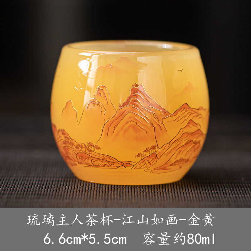 New hand-made silver-inlaid glazed jade white dragon and phoenix host tea cup single creative tea cup jade porcelain tea cup