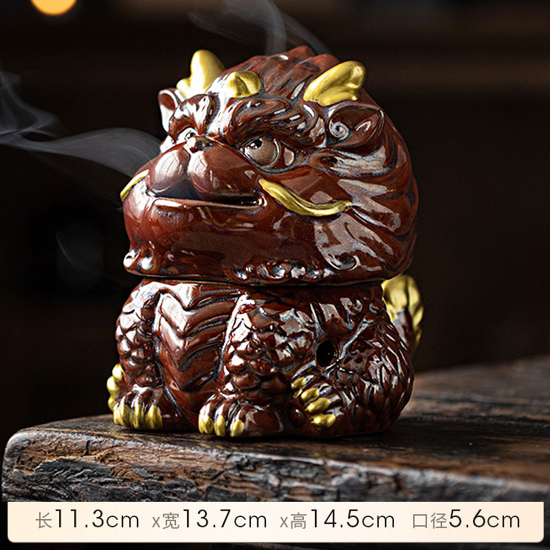 Kirin Incense Burner Suanni Ceramic Mugwort Creative Incense Burner Sandalwood Agarwood Tea Pet Zen Mythical Beast Ornaments