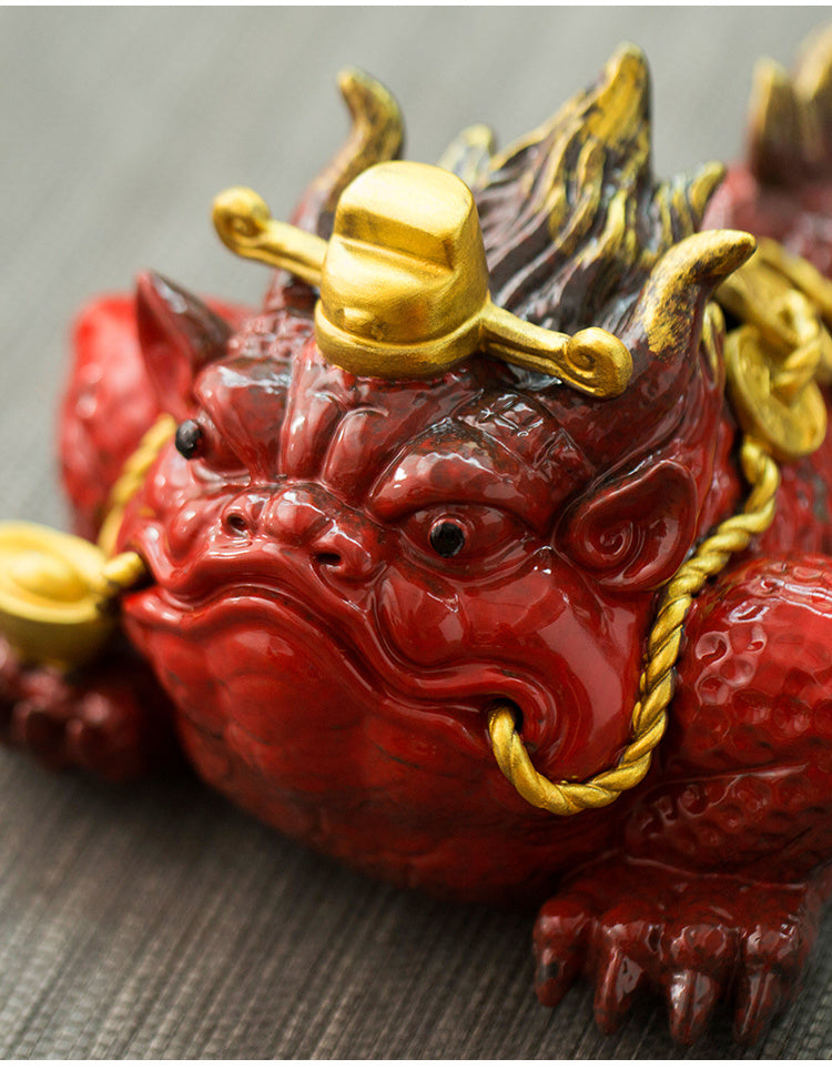 Fortune-attracting golden toad Feng Shui ornaments, large toad tea pets, can be raised as office shop opening gifts, ceramic crafts