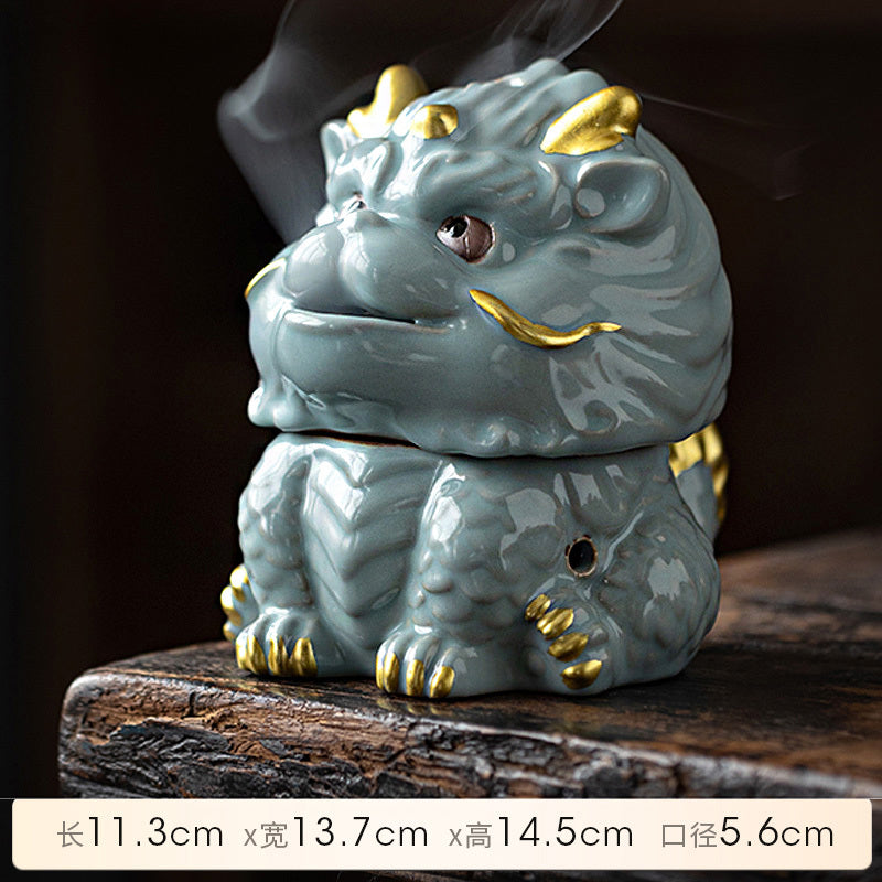 Kirin Incense Burner Suanni Ceramic Mugwort Creative Incense Burner Sandalwood Agarwood Tea Pet Zen Mythical Beast Ornaments