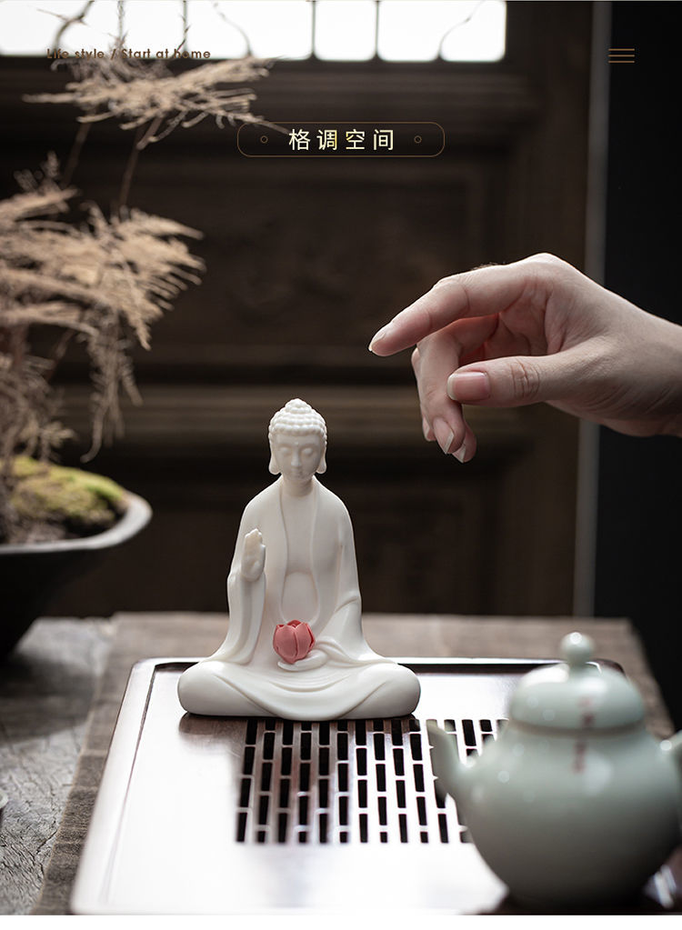 White porcelain small Buddha tea pet tea play can be raised Zen Buddha statue ornaments boutique Creative safety decoration crafts