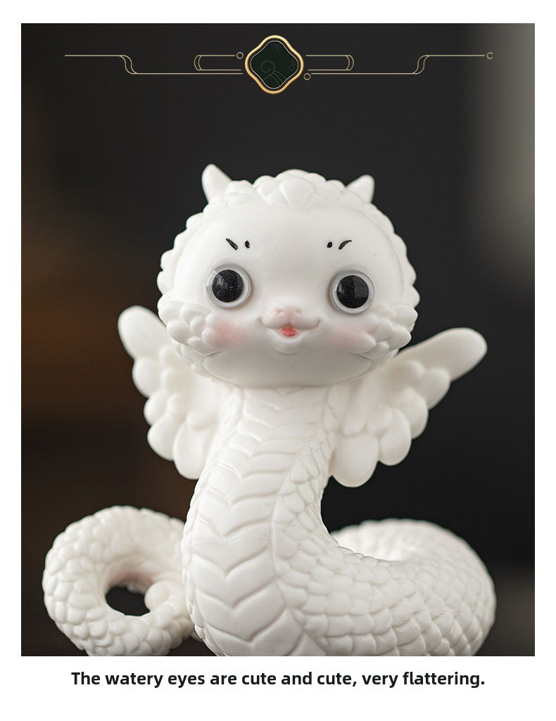 Ceramic little white snake soaring to the top creative boutique tea pet ornaments cute zodiac tea toy tea table mascot gift