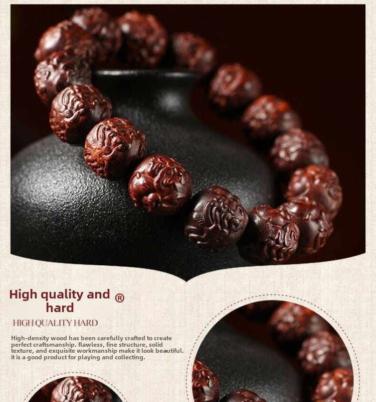 Indian Kirin bracelet carved Buddhist beads bracelet sandalwood play Kirin bracelet hand piece 1.5cm*15 pieces