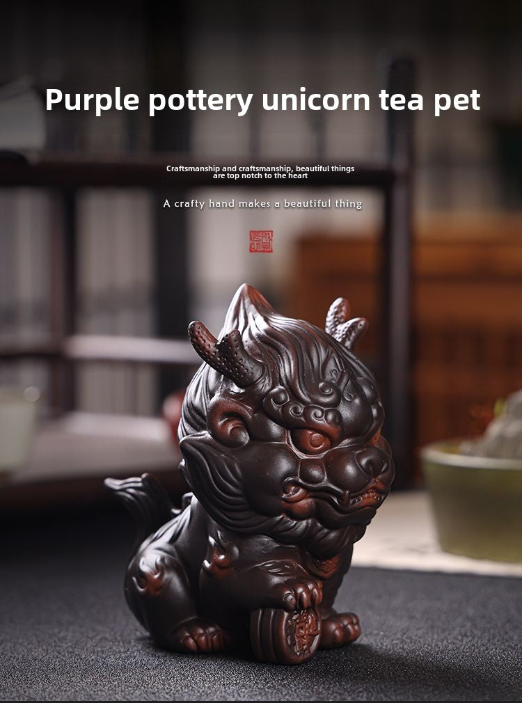 Purple pottery tea pet unicorn home boutique ornaments high-end creative tea ceremony ornaments auspicious beast retro tea pet ornaments Chinese style