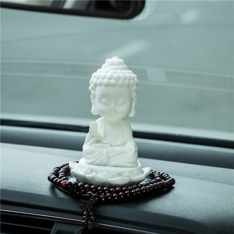 White porcelain lotus Guanyin Buddha statue ornaments car accessories personality Zen Tathagata Buddha tea pet tea ceremony tea play decorations