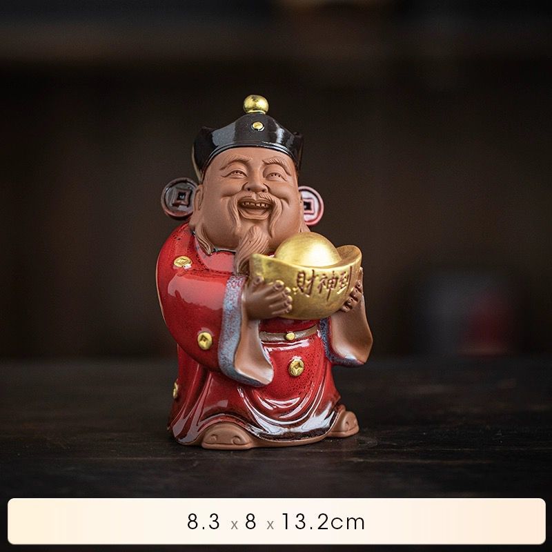 The God of Wealth receives the fine purple sand fortune tea pet tea table tea table decoration fully handmade sculpture