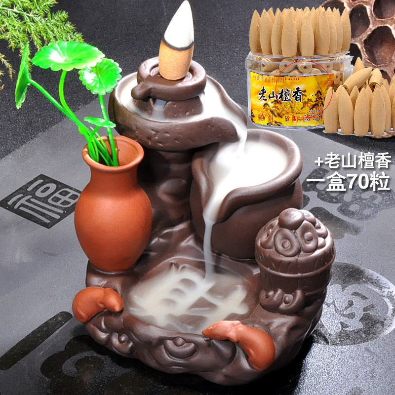 Backflow incense burner good luck home indoor mountain stream purple sandalwood tea ceremony creative tea pet personality ornaments