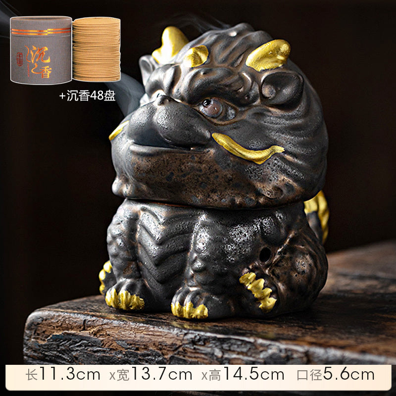 Kirin Incense Burner Suanni Ceramic Mugwort Creative Incense Burner Sandalwood Agarwood Tea Pet Zen Mythical Beast Ornaments